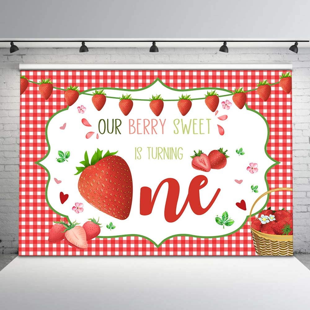 Strawberry Daisy First Birthday Party Decorations Kit - Backdrop, Cake Topper, Banners, Balloons For Girls