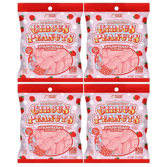 Strawberry-Flavored Circus Peanut Candies, Chewy Candy, 4 oz Bags, 4-Count Pack, for Party Favors, Snacking, Gift Baskets, Stocking Stuffers, and Goodie Bag Fillers