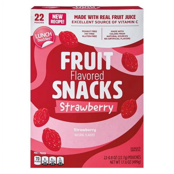 Lunch Buddies Strawberry Flavored Fruit Snacks, 22 count - Pack of 2