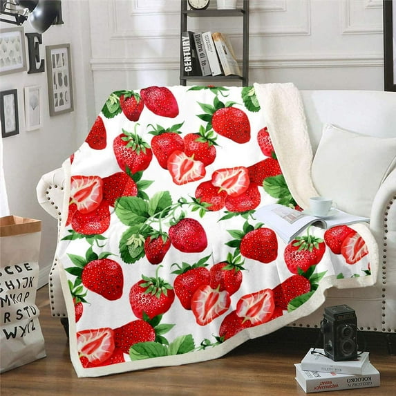 Strawberry Fleece Throw Blanket Girls Kawaii Red Strawberry Blanket for Bed Couch Sofa Women Sweet Tropical Fruit Sherpa Blanket Soft and Cozy Plush Blanket All Season Fuzzy BlanketTwin 60"x80"