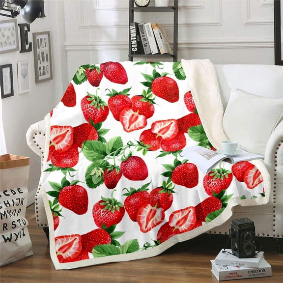 Strawberry Fleece Throw Blanket Girls Kawaii Red Strawberry Blanket for Bed Couch Sofa Women Sweet Tropical Fruit Sherpa Blanket Soft and Cozy Plush Blanket All Season Fuzzy BlanketThrow 50"x60"