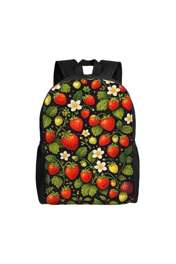 Strawberry Floral Backpack Large Capacity Laptop Bag for Men and Women