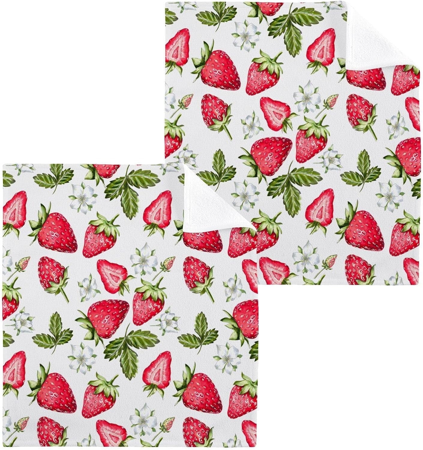 Strawberry Floral Washcloth 12x12in Set, 4 Pack Absorbent Cotton Towel ...