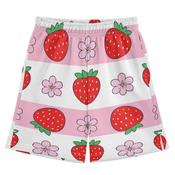 Strawberry Flower Pattern Athletic Shorts Breathable with Comfort Fit Drawstring Casual Sweatshorts X-Large