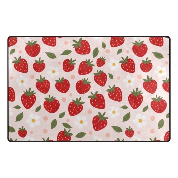 Strawberry Flower Polka Dots Pattern Memory Foam Area Rug 31"x20" Non Slip, Absorbent, Fade Proof for Living Room, Bedroom, Office