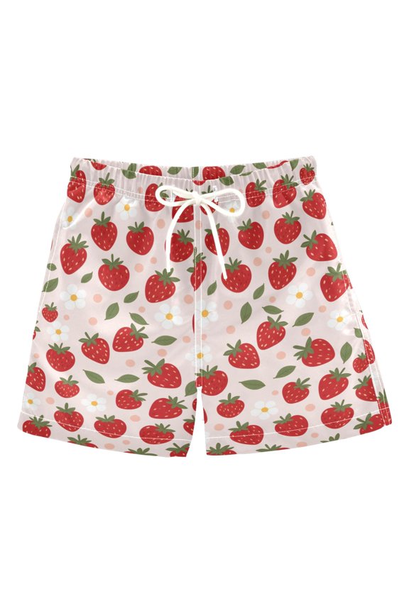 Strawberry Flower Polka Dots Pattern Swim Trunks Quick Dry Beach Pool Board Shorts Lightweight Stylish Print Sizes 2T to XL