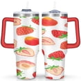 thumbnail image 1 of Strawberry Flowers 40oz Tumbler - Double Wall Leak-Proof Cup - Sweet Red Berry Watercolor Art for Office Workers, 1 of 9