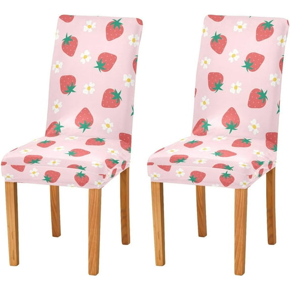 Strawberry Flowers Pattern Chair Covers Dining Chair Slipcovers Set of 4 Stretch Seat Covers for Dining Room Living Room Hotel Banquet