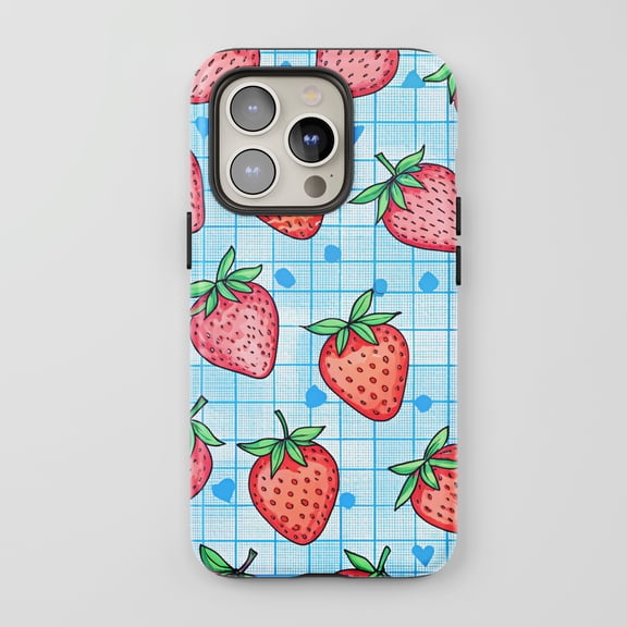 Strawberry For All iPhone Series Protective Phone Case Cute Cartoon Blue Red