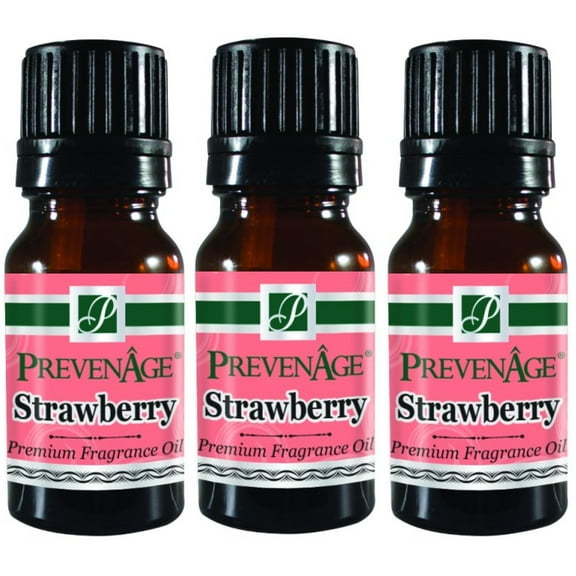 Strawberry Fragrance Oil Pack of 3 Aromatic Premium Grade Scented Perfume Oil 10 mL / .33 Oz by Prevenage - Set of 3