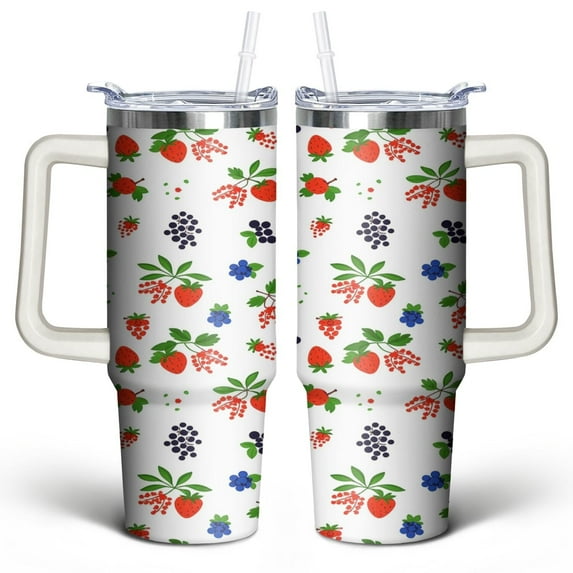 Strawberry Fruit 30 Oz Tumbler with Handle Lid and Straw, Stainless Steel Double Walled Vacuum Insulated Cup, Cute Anniversary Wedding Birthday Gifts Tumbler for Women Men Friends Outdoor Indoor