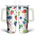 thumbnail image 1 of Strawberry Fruit 30 Oz Tumbler with Handle Lid and Straw, Stainless Steel Double Walled Vacuum Insulated Cup, Cute Anniversary Wedding Birthday Gifts Tumbler for Women Men Friends Outdoor Indoor, 1 of 1