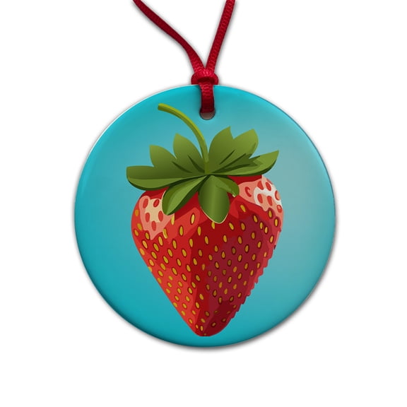 Strawberry Fruit Christmas Tree Holiday Round Ceramic Ornament