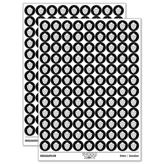 Strawberry Fruit Doodle 200+ Round Stickers - Black - Gloss Finish - 0.50" Size