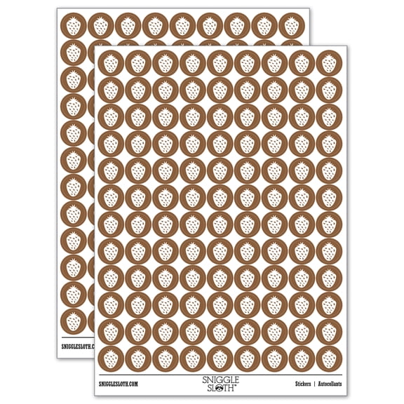 Strawberry Fruit Doodle 200+ Round Stickers - Brown - Matte Finish - 0.50" Size