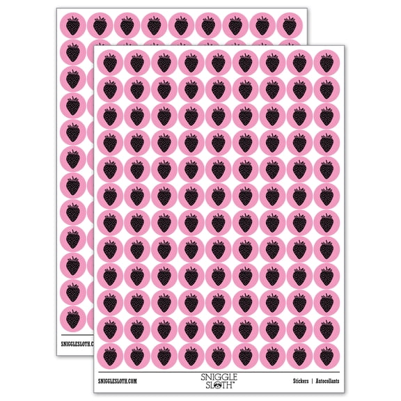 Strawberry Fruit Drawing 200+ Round Stickers - Light Pink - Gloss Finish - 0.50" Size