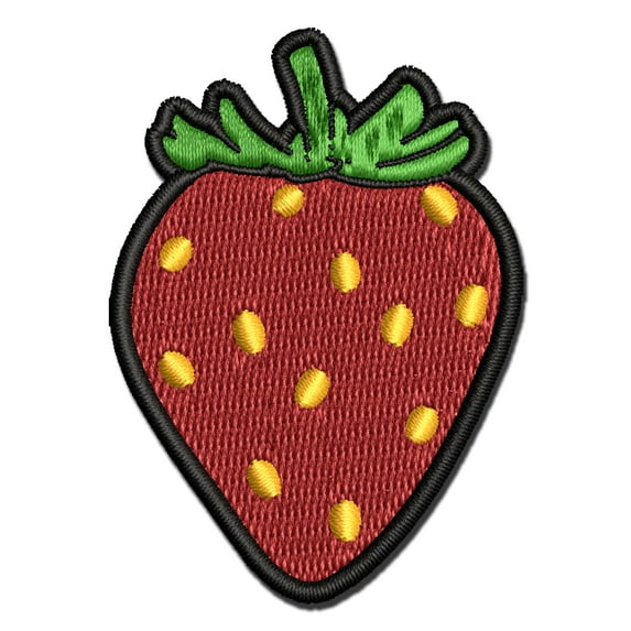 Strawberry Fruit Drawing Applique Multi-Color Embroidered Iron-On Patch - 2.5 Inch Small