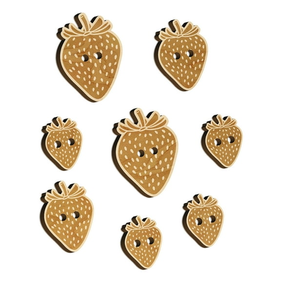 Strawberry Fruit Drawing Wood Buttons for Crochet Knitting Sewing DIY Craft - 1.25 Inch Large (5pcs)