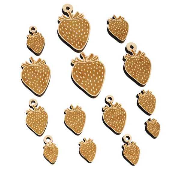 Strawberry Fruit Drawing Wood Mini Charms Shapes DIY Craft Jewelry - With Hole - Various Sizes (16pcs)