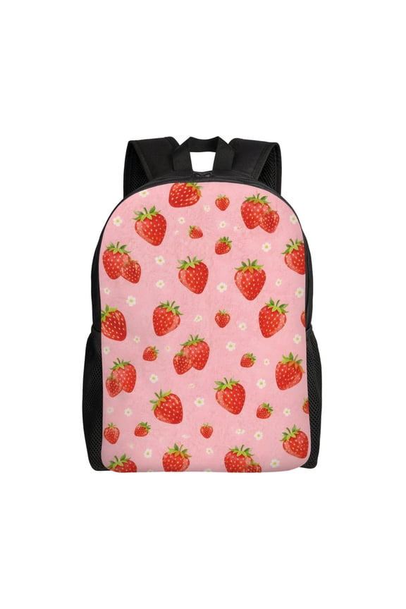 Strawberry Fruit Floral Backpack Full Front Print Travel Laptop Bag for Men and Women