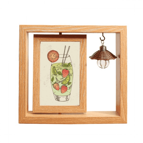 Strawberry Fruit Juice Illustration Pattern Wooden Rotating Picture Photo Frame 4x6