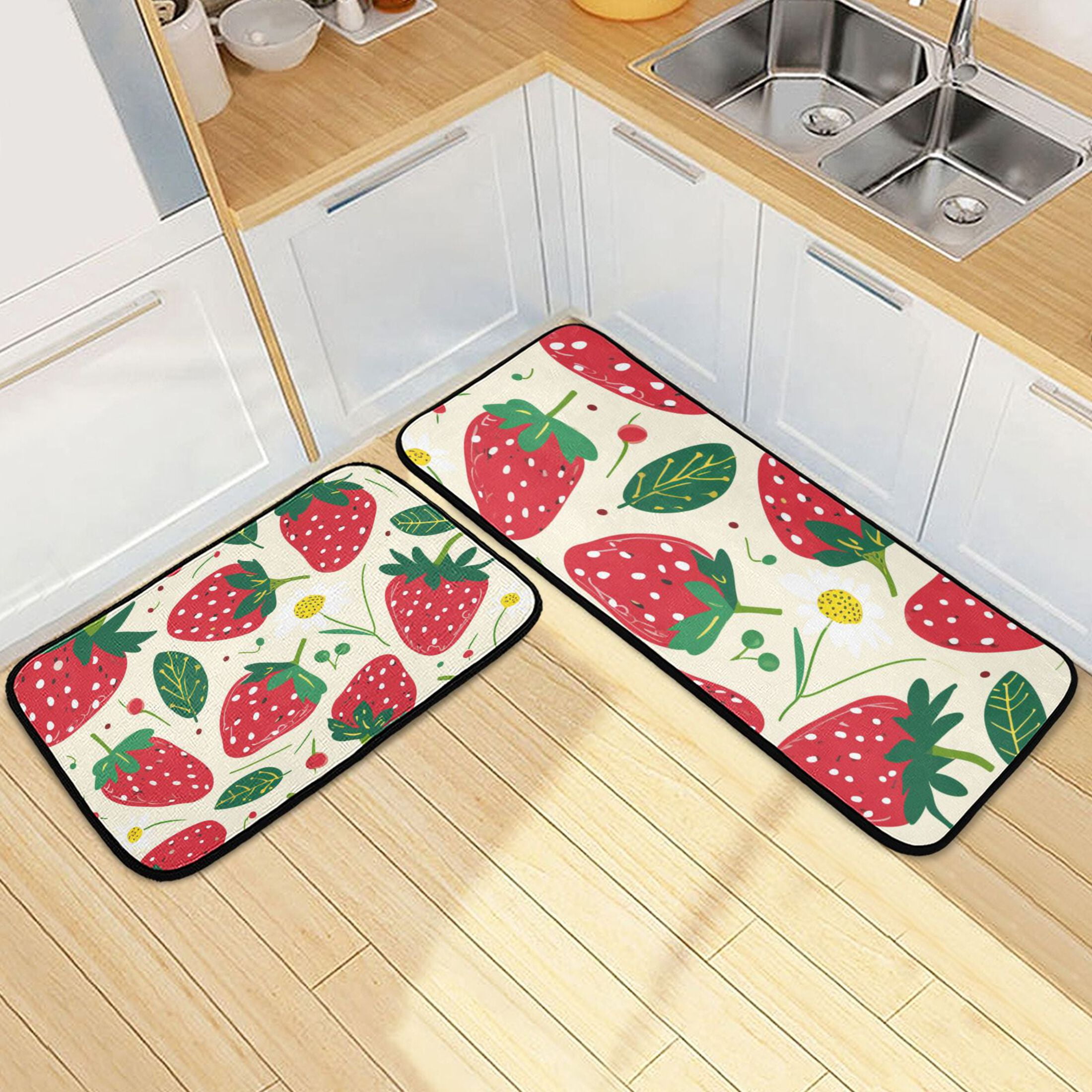 Strawberry Fruit Kitchen Rugs Set of 2 Non Slip Floor Foam Mat