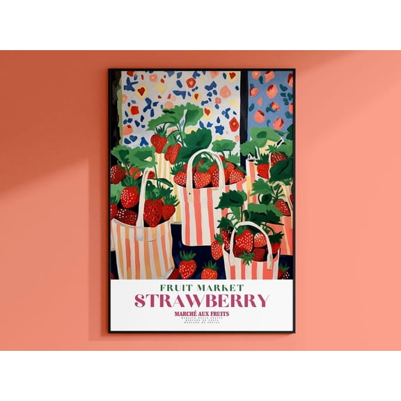 Strawberry Fruit Market, Vintage Fruit Art, Fruit Market Poster, Strawberry Poster, Red Print, Colorful Wall Art, Fruit Print, Trendy Poster Wall Art, Modern Wall Decor For Living Room, 8x12 UNFRAMED