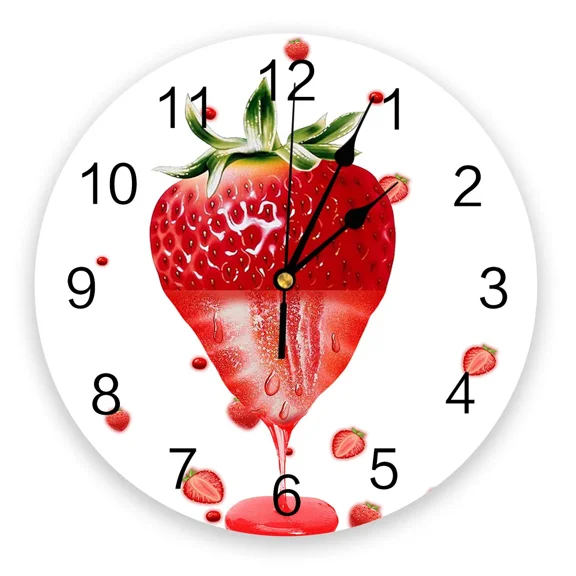 Strawberry Fruit Red Fresh Wall Clock Living Room Bedroom Wall Watch Mute Cartoon Wall Clock Home Decoration(12 Inch)