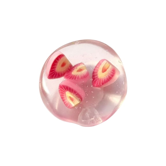 Strawberry Fruit Squishy Toy, Transparent Plastic Sensory Fidget with Pink Slice Details for Study Breaks