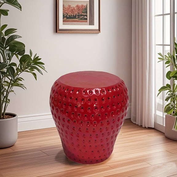 Strawberry Fruit Stool, 13.4"Oversized Resin Stool, Side Table, Home Decor Plant Stand Garden Indoor Outdoor Decorations, Multi-Purpose Innovative Garden FurnitureRED