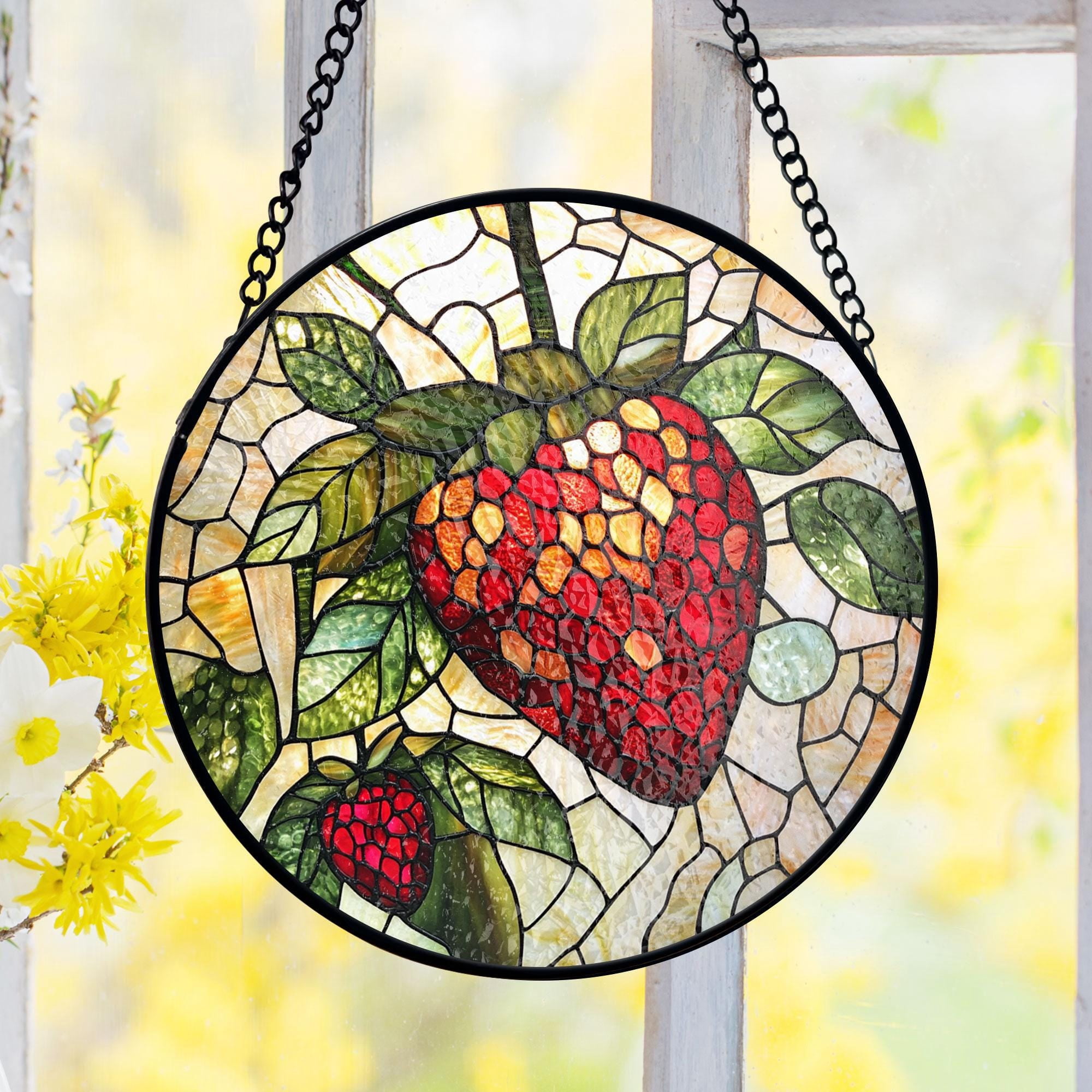 Small Berry Window Rings Strawberry Fruit Suncatcher Stained Glass Realistic Berry Kitchen ...