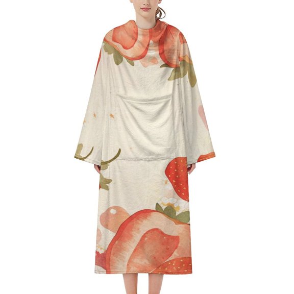 Strawberry Fruit Watercolor Bathrobe Plush Bathrobe Cozy Unisex Winter Bathrobe Warm Water Absorbent