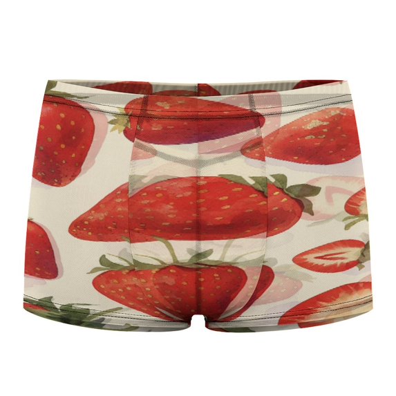 Strawberry Fruit Watercolor Men's Mesh Boxer Briefs Cooling Breathable Sports Underwear Vertical Fly