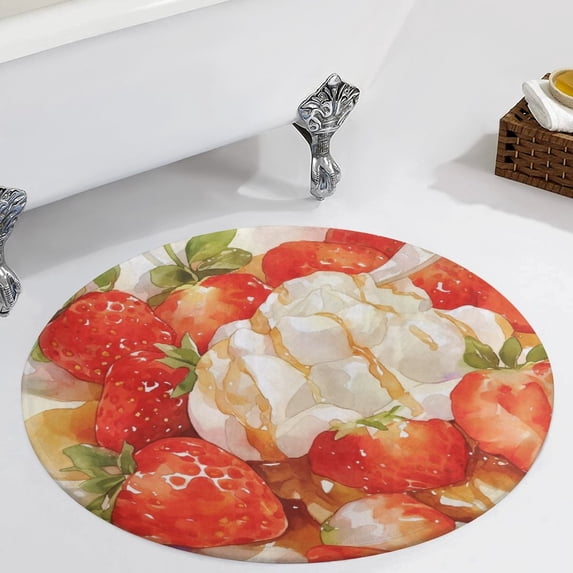 Strawberry Fruit Watercolor Round Carpet Circle Rug Outdoor Patio Area Rug Washable Large Area Rugs Hallway Room Decor Fitness Mats