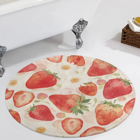 Strawberry Fruit Watercolor Round Carpet Circle Rug Outdoor Patio Area Rug Washable Large Area Rugs Hallway Room Decor Fitness Mats