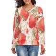 thumbnail image 1 of Strawberry Fruit Watercolor V-neck Sweater Winter Clothes Long Sleeve Knitwear Sweater Women's Pullover, 1 of 5