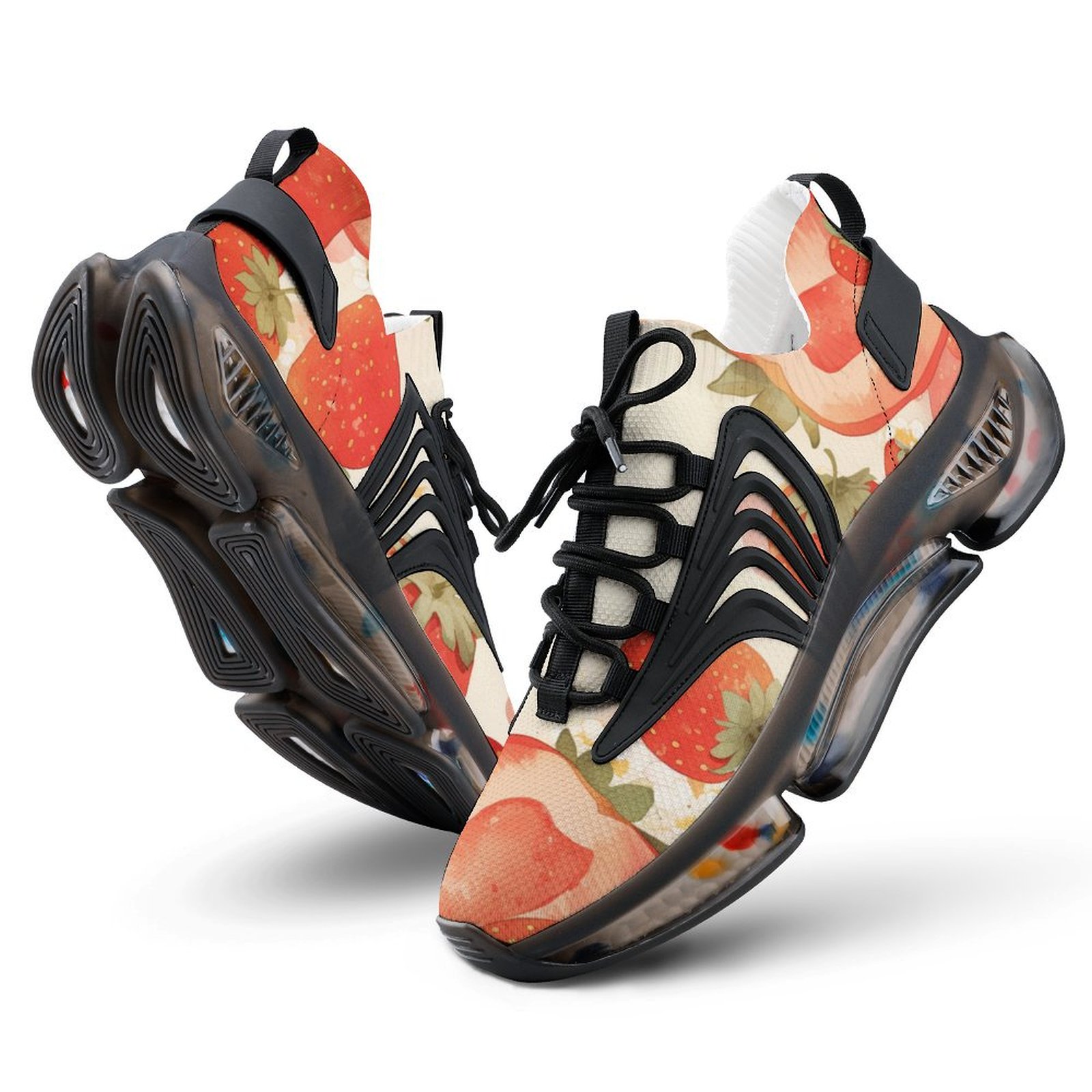 Strawberry Print Pattern Black Sneaker Shoes For Men Women