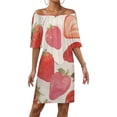 thumbnail image 1 of Strawberry Fruit Watercolor Women's Off The Shoulder Ruffles Summer Wedding Guest Loose Casual Party Beach Dress, 1 of 9