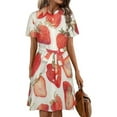 thumbnail image 1 of Strawberry Fruit Watercolor Womens Shirt Dresses Women'S Short Sleeve Dress Turn-Down Collar Dress A Line Casuall Dress Oversize(XS-6XL), 1 of 7
