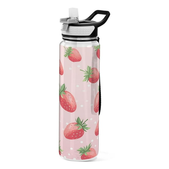 Strawberry Fruits 32oz Water Bottles with Straw Tritan Leakproof Sports Bottle BPA Free Clear for Fitness Gym Swimming Cycling