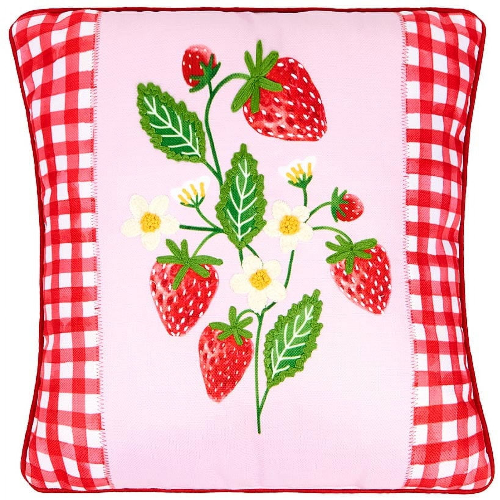 Strawberry Vine Embroidered Square Throw Pillow