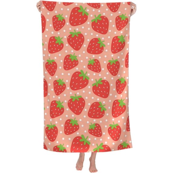 Strawberry Garden Cute Summer Fruit Pattern Pink Beach Towels Oversized Soft High Absorbent Quick Dry Bath Towels Pool Towels Travel Beach Towels for Kids Adults