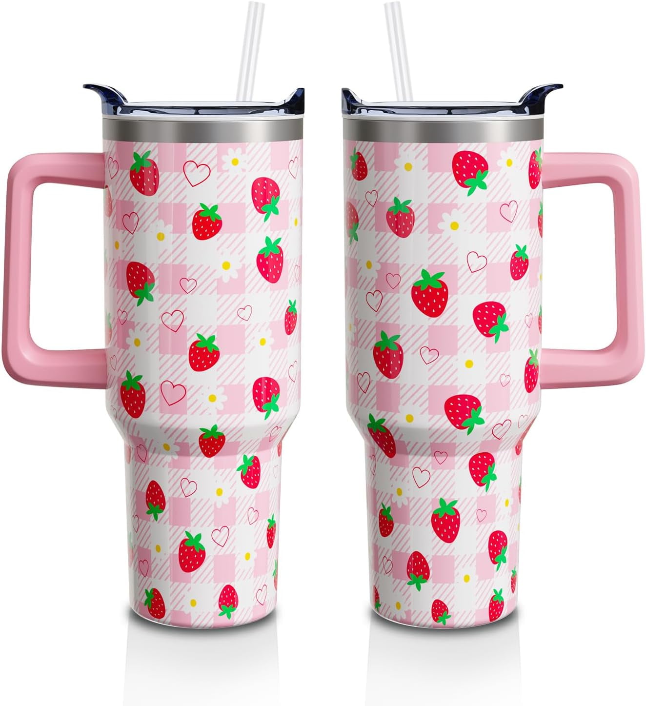 30 Oz Tumbler With Handle & Straw Lid – Double-Wall Vacuum Insulated, Leakproof Travel Mug, Pink