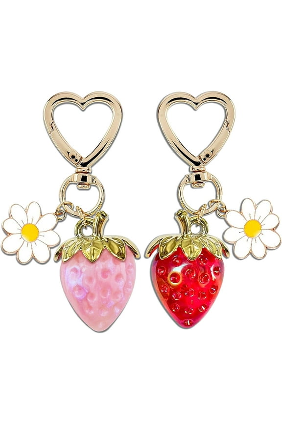 Strawberry Gifts Keychain Cute Strawberry Stuff Strawberry Themed Charm Gifts for Women Girls Strawberry Lover Gifts Ideas 2 Pcs Keychain