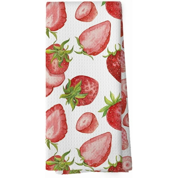 Strawberry Gifts Kitchen Towels - Trendy Summer Strawberries Dish Towels, Preppy Fruit Kitchen Decorative Absorbent Dishcloths Hand Towels for Cooking Baking Decor 18x26 Inches