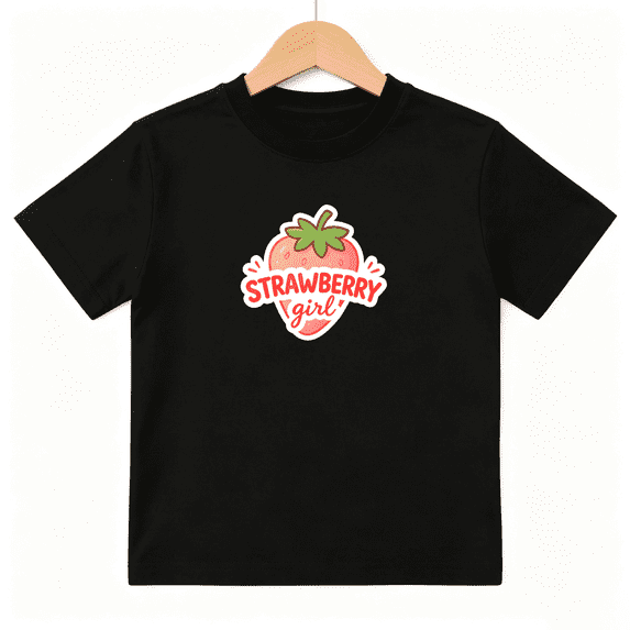 Strawberry Girl Girls Graphic Tee Cute Fruit Theme Sweet Summer Style 100% Cotton Kids Short Sleeve T-Shirt 4-13Y