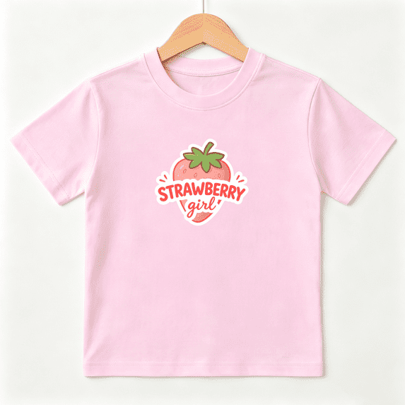 Strawberry Girl Girls Graphic Tee Cute Fruit Theme Sweet Summer Style 100% Cotton Kids Short Sleeve T-Shirt 4-13Y