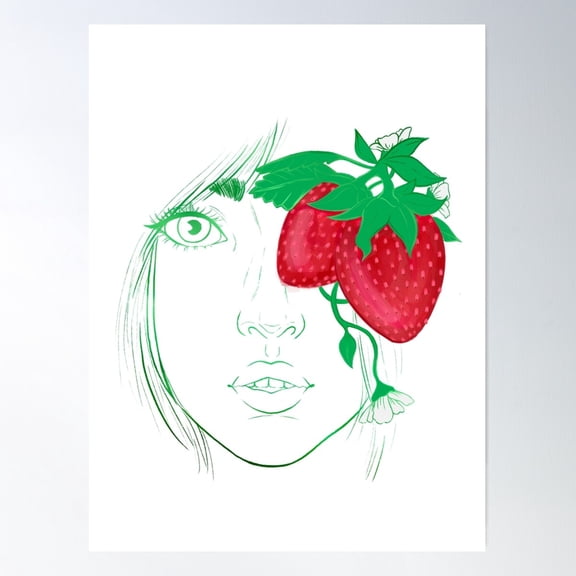 Strawberry Girl Poster Wall Art, Modern Wall Decor For Living Room Bedroom, 8x12 UNFRAMED