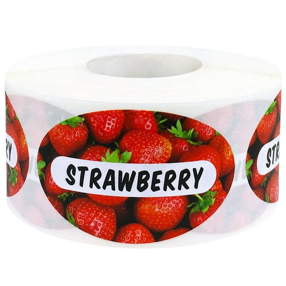 Strawberry Grocery Store Food Labels | 1.25 x 2" inch Oval Shape - 500 Pack | InStockLables.com