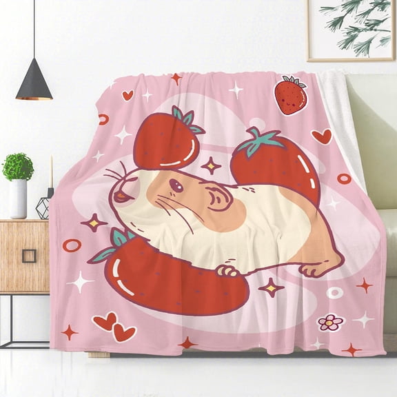 Strawberry Guinea Pig Blanket, Cute Strawberry Blanket for Women men Gifts, Ultral Soft Cozy Warm Cute Animal Flannel Fleece Suit for Sofa, Couch, Bed, Travel, Sofa 60"x50" M Blanket for Teens
